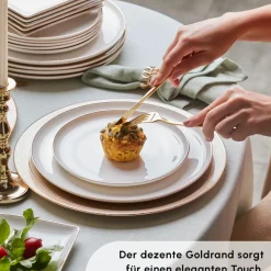 Karaca Tafelservice Für 6 Personen-Santo für 6 Personen Geschirrset 18 Teilig, New Generation Bone, Weiß Gold