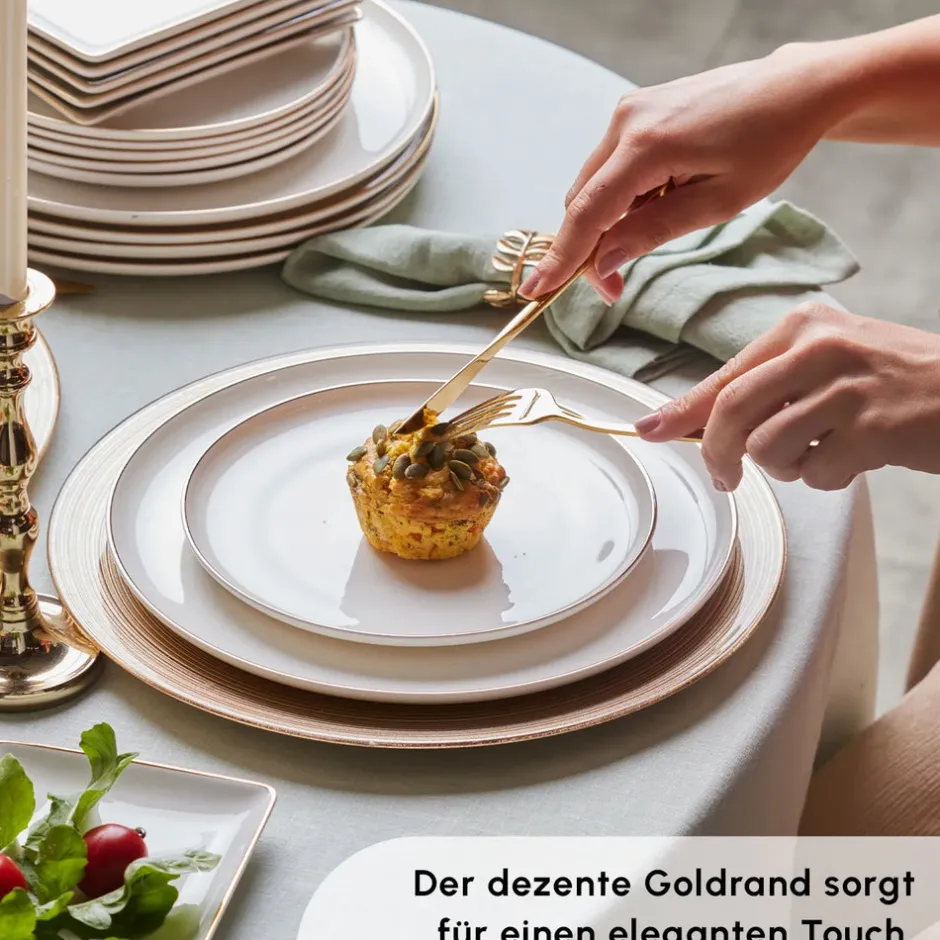 Karaca Tafelservice Für 6 Personen-Santo für 6 Personen Geschirrset 18 Teilig, New Generation Bone, Weiß Gold