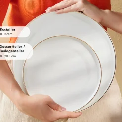 Karaca Tafelservice Für 6 Personen-Santo für 6 Personen Geschirrset 18 Teilig, New Generation Bone, Weiß Gold