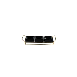 Karaca Vorspeisenteller-Sarah 3er Servierschalen- Set, Gold- Schwarz Schwarz01