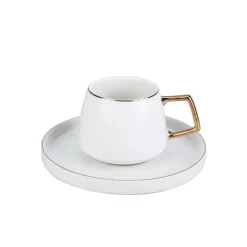 Karaca Teetassen Sets-Saturn 4-teiliges Porzellan-Teetassen- und Untertassen-Set für 2 Personen, 200 ml, Gold Weiß Weıß01