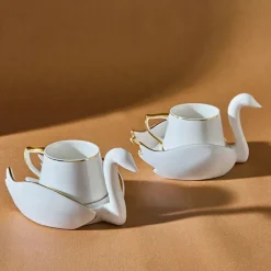 Karaca Mokka & Espressotassen Set-Schwan Kaffeetassen-Set für 6 Personen Weıß Gold