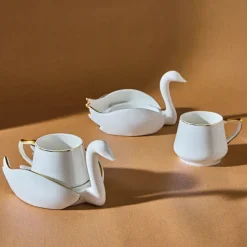 Karaca Mokka & Espressotassen Set-Schwan Kaffeetassen-Set für 6 Personen Weıß Gold