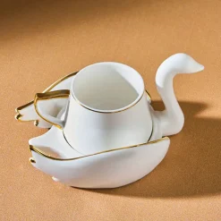 Karaca Mokka & Espressotassen Set-Schwan Kaffeetassen-Set für 6 Personen Weıß Gold