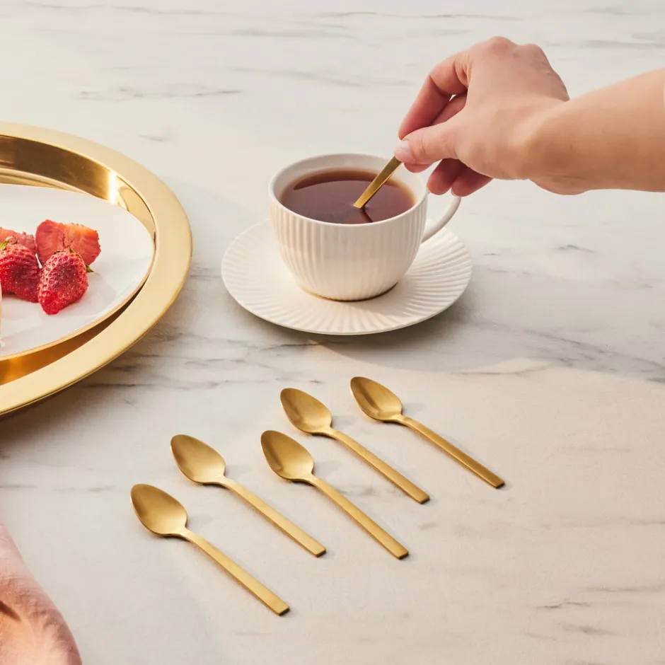 Karaca Bestecksets Für 6 Personen-Sedir 6-teiliges Teelöffel-Set in Box Gold
