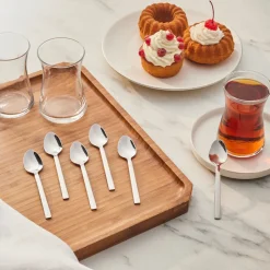 Karaca Bestecksets Für 6 Personen-Sedir Silber 6-teiliges Teelöffel-Set in Box Sılver