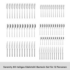 Karaca Bestecksets Für 12 Personen-Serenity Elegance 12-Personen 84-Teiliges Besteckset Platın