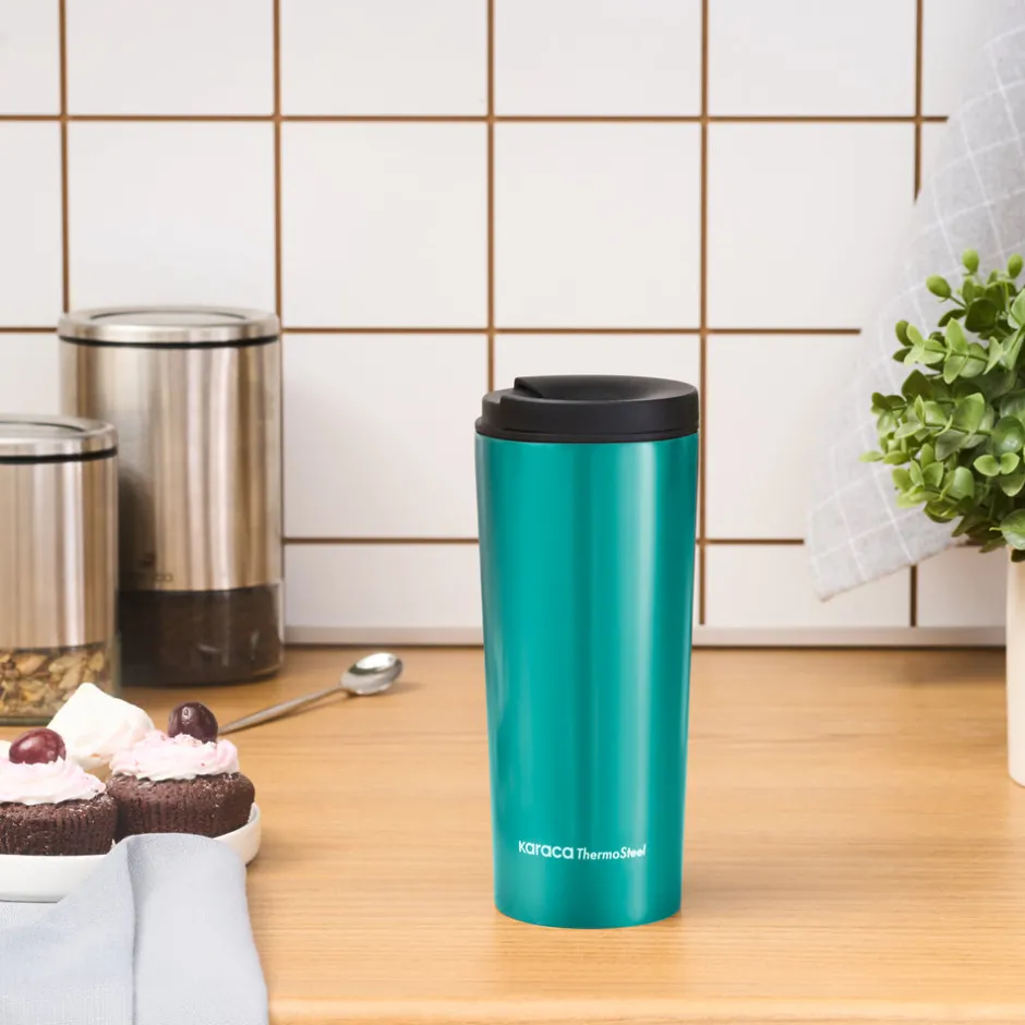 Karaca Thermoskannen-Sheeny Edelstahl Auslaufsicherer Thermobecher 450 ml Grün Green01