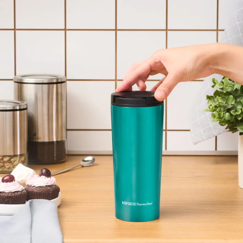 Karaca Thermoskannen-Sheeny Edelstahl Auslaufsicherer Thermobecher 450 ml Grün Green01