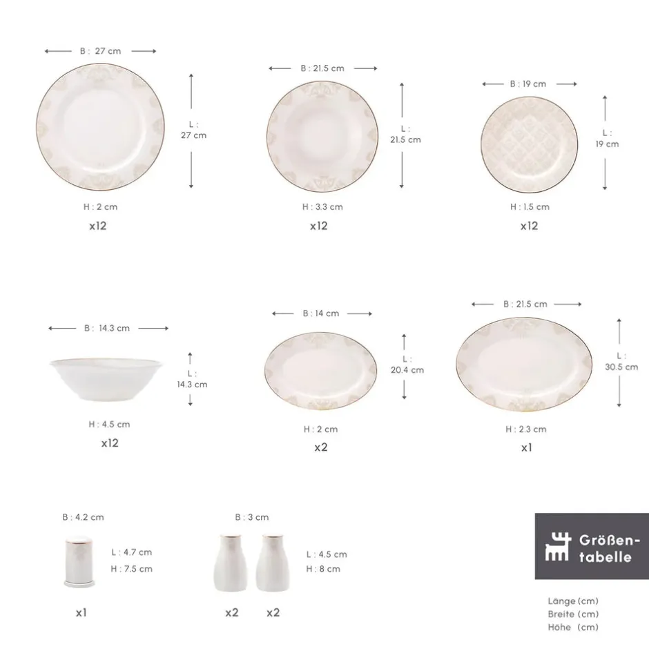 Karaca Tafelservice Für 12 Personen-Siena 56 Teilig 12 Personen New Generation Bone Geschirrset Gold