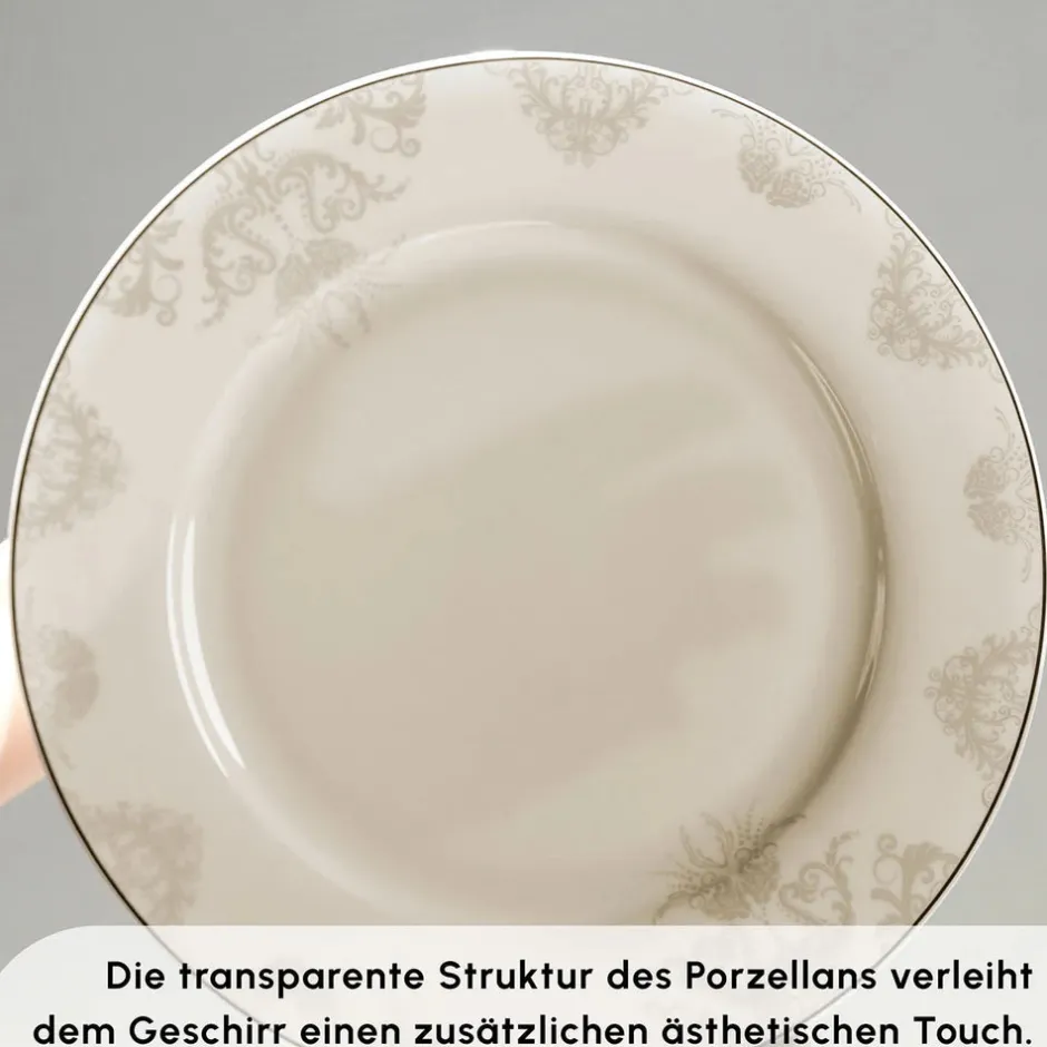 Karaca Tafelservice Für 12 Personen-Siena 56 Teilig 12 Personen New Generation Bone Geschirrset Gold