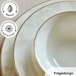 Karaca Tafelservice Für 12 Personen-Siena 56 Teilig 12 Personen New Generation Bone Geschirrset Gold