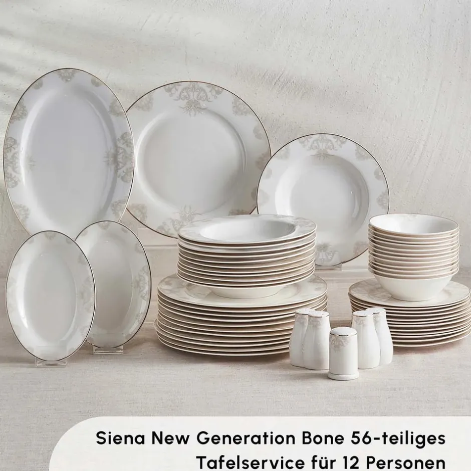 Karaca Tafelservice Für 12 Personen-Siena 56 Teilig 12 Personen New Generation Bone Geschirrset Gold