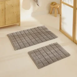 Karaca Badematten-Simon Badvorleger-Set, 60 × 90 cm + 40 × 60 cm, Grau