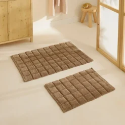 Karaca Badematten-Simon Badvorleger-Set, 60 × 90 cm + 40 × 60 cm, Braun
