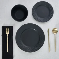 Karaca Tafelservice Für 6 Personen-Solem Embossed 18-teiliges Steinzeug-Tafelservice für 6 Personen, Schwarz Schwarz01