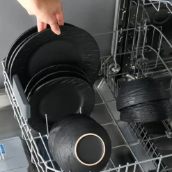 Karaca Tafelservice Für 6 Personen-Solem Embossed 18-teiliges Steinzeug-Tafelservice für 6 Personen, Schwarz Schwarz01
