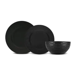 Karaca Tafelservice Für 6 Personen-Solem Embossed 18-teiliges Steinzeug-Tafelservice für 6 Personen, Schwarz Schwarz01