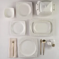 Karaca Tafelservice Für 12 Personen-Square Bone Bridal 60-teiliges Tafelservice für 12 Personen