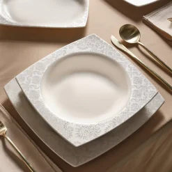 Karaca Tafelservice Für 12 Personen-Square Bone Bridal 60-teiliges Tafelservice für 12 Personen