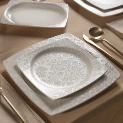 Karaca Tafelservice Für 12 Personen-Square Bone Bridal 60-teiliges Tafelservice für 12 Personen