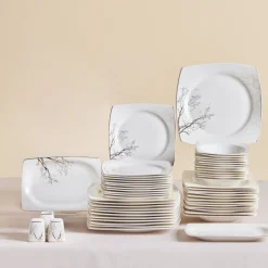 Karaca Tafelservice Für 12 Personen-Square Bone China Autumn 53-teiliges Tafelservice für 12 Personen, Weiß Mehrfarbig