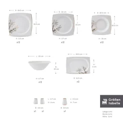 Karaca Tafelservice Für 12 Personen-Square Bone China Autumn 53-teiliges Tafelservice für 12 Personen, Weiß Mehrfarbig