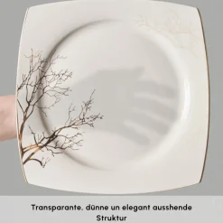 Karaca Tafelservice Für 12 Personen-Square Bone China Autumn 53-teiliges Tafelservice für 12 Personen, Weiß Mehrfarbig
