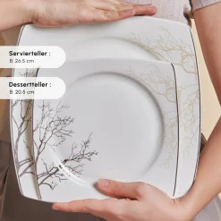 Karaca Tafelservice Für 12 Personen-Square Bone China Autumn 53-teiliges Tafelservice für 12 Personen, Weiß Mehrfarbig
