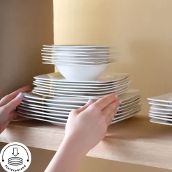 Karaca Tafelservice Für 12 Personen-Square Bone China Autumn 53-teiliges Tafelservice für 12 Personen, Weiß Mehrfarbig
