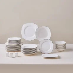 Karaca Tafelservice Für 12 Personen-Square Bone Eterno 53-teiliges 12-Personen Geschirrset Platin Platın