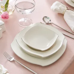 Karaca Tafelservice Für 12 Personen-Square Bone Eterno 53-teiliges 12-Personen Geschirrset Platin Platın