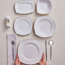 Karaca Tafelservice Für 12 Personen-Square Bone Eterno 53-teiliges 12-Personen Geschirrset Platin Platın