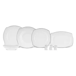 Karaca Tafelservice Für 12 Personen-Square Bone Eterno 53-teiliges 12-Personen Geschirrset Platin Platın