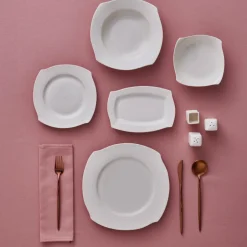Karaca Tafelservice Für 12 Personen-Square Bone Fancy 53-teiliges Geschirrset für 12 Personen Weıß01