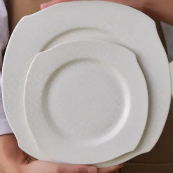 Karaca Tafelservice Für 12 Personen-Square Bone Fancy 53-teiliges Geschirrset für 12 Personen Weıß01