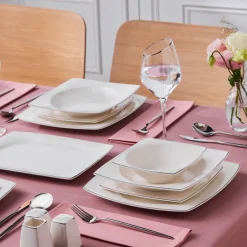 Karaca Tafelservice Für 12 Personen-Square Bone Jamie 53-teiliges Geschirrset für 12 Personen Platin Platın