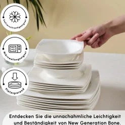 Karaca Tafelservice Für 12 Personen-Square Bone Jamie White 52-Teiliges 12-Personen Geschirrset Weıß01