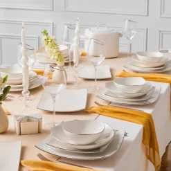 Karaca Tafelservice Für 12 Personen-Square Bone Lucia 60-teiliges Tafelservice für 12 Personen – Gold