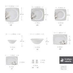 Karaca Tafelservice Für 12 Personen-Square Bone New Autumn 57-Teiliges 12-Personen Geschirrset Gold