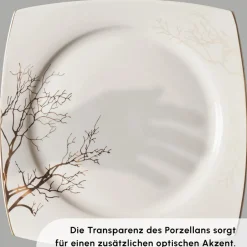 Karaca Tafelservice Für 12 Personen-Square Bone New Autumn 57-Teiliges 12-Personen Geschirrset Gold