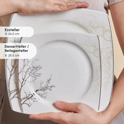 Karaca Tafelservice Für 12 Personen-Square Bone New Autumn 57-Teiliges 12-Personen Geschirrset Gold