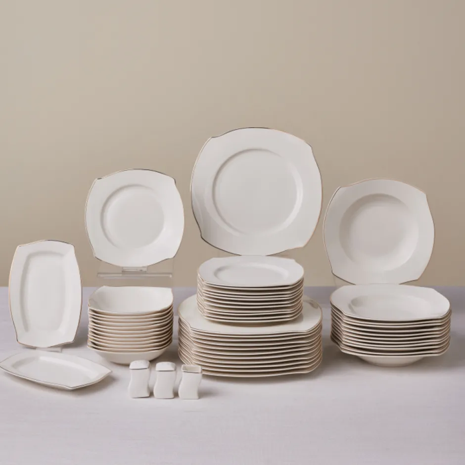 Karaca Tafelservice Für 12 Personen-Square Bone Wave 53-Teiliges 12-Personen Geschirrset Gold
