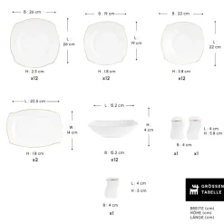 Karaca Tafelservice Für 12 Personen-Square Bone Wave 53-Teiliges 12-Personen Geschirrset Gold