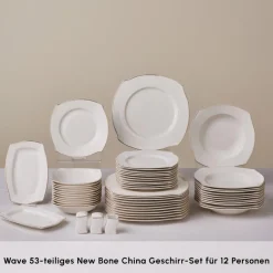 Karaca Tafelservice Für 12 Personen-Square Bone Wave 53-Teiliges 12-Personen Geschirrset Gold