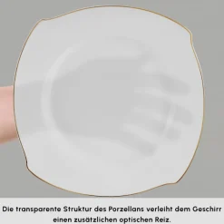 Karaca Tafelservice Für 12 Personen-Square Bone Wave 53-Teiliges 12-Personen Geschirrset Gold