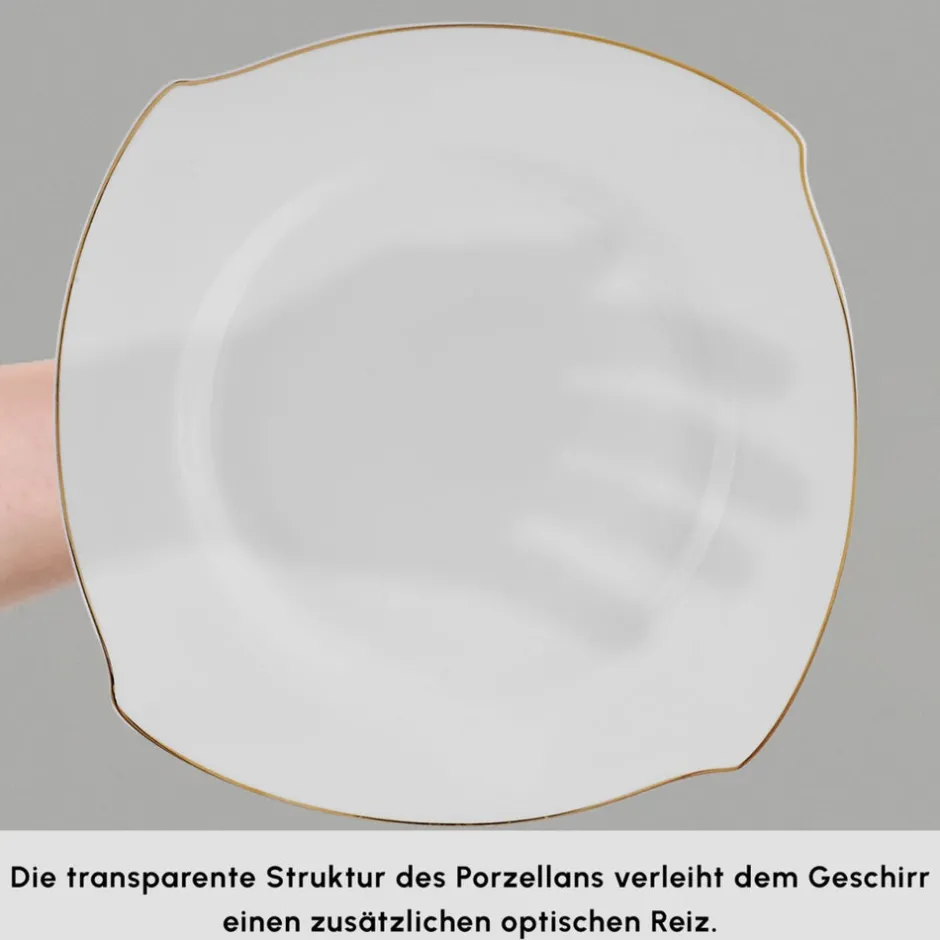 Karaca Tafelservice Für 12 Personen-Square Bone Wave 53-Teiliges 12-Personen Geschirrset Gold