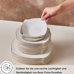 Karaca Tafelservice Für 12 Personen-Square Bone Wave 53-Teiliges 12-Personen Geschirrset Gold