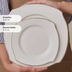 Karaca Tafelservice Für 12 Personen-Square Bone Wave 53-Teiliges 12-Personen Geschirrset Gold