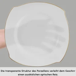 Karaca Tafelservice Für 12 Personen-Square Bone Weiß 53-teiliges Geschirrset für 12 Personen Gold